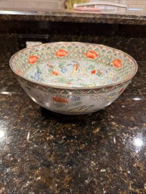 Hand-Painted Floral Porcelain Decorative Bowl - 10 in - made in Macau